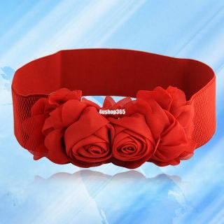 Chiffon Wide Stretch Elastic Rose Flowers Waist Belt Girdle for Women Ladies