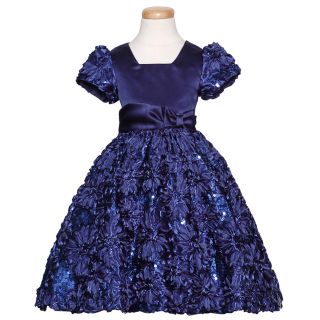 RARE Editions Navy Blue Sparkle Floral Christmas Dress Girls 3M 4T