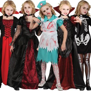 Kids Halloween Girls Fancy Dress Costume Zombie Skeleton Outfit New Horror Child
