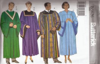 B5626 Butterick Choir Robe Pattern Misses Men XS XL Free US Shipping