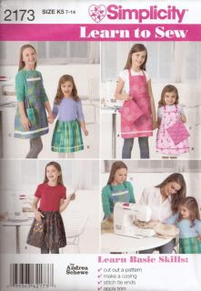 S2173 Simplicity Learn to Sew Pattern Childs Girls Apron Free US Shipping