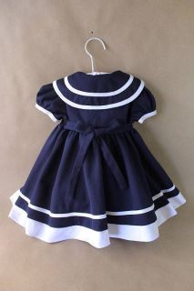 Infant Toddler Girl Clothes Navy Blue Sailor Dress Real Baby Reborn Dolls 12 M