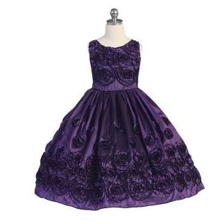 Chic Baby Girls 14 Purple Taffeta Floral Flocked Design Pageant Dress