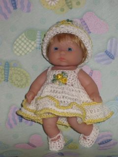 OOAK Berenguer 5" Itty Bitty Baby Dark Blonde Doll Hair Wig Crochet Thread Dress