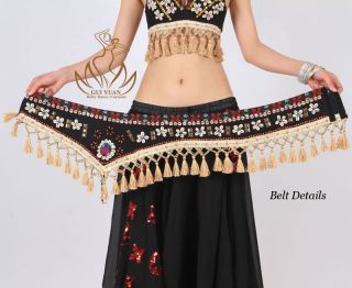 Tribal Professional Belly Dance Costume Dress Clothes 2pcs Bra Belt Black s M L
