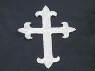 Christian White Cross Embroidered Iron on Patch 3 Inch