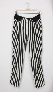 New Womens European Fashion Casual Black White Zibra Stripe Pants Trousers B886