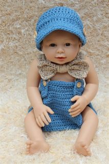 New Handmade Baby Knit Crochet Newsboy Cap Hat Bowtie Nappy Newborn Photo Prop