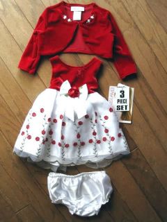 Girls White Dress Red Velvet Bolero Jacket Infant 12 24 Months Youngland New