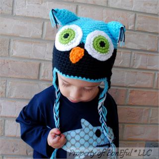 BonEful RTS New Boutique Crochet Knit s Unisex Baby Girl Boy Owl Blue Winter Hat