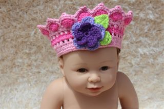 Cute Handmade Cotton Knit Imperial Crown Baby Girl Photo Prop Flower 0 6month