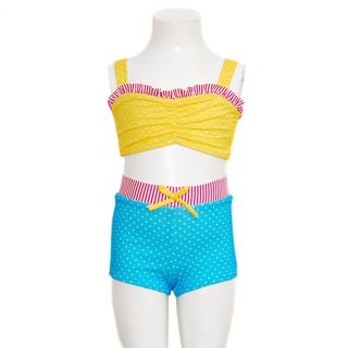 Penelope Mack Toddler Girls 4T Yellow Blue Dot 2 Piece Short Swimsuit