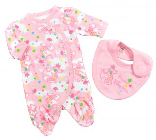 Mon Cheri Newborn Girls Pink White Coverall w Bib Size Preemie 0 3M 3 6M 6 9M