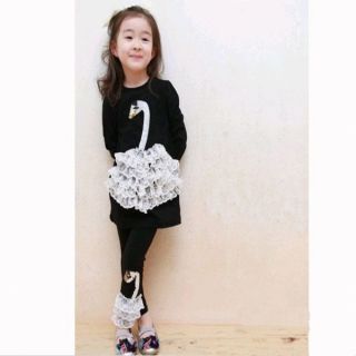 Kids Girls Lace Swan Print Long Sleeve Shirts Lace Leggings Suit Outfits 2 7Y