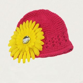 Pink Girl Baby Knitting Hat Toddler Crochet Beanie Kufi Handmade Flower Cap