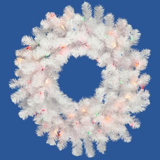 30" Pre Lit Crystal White Artificial Christmas Wreath Multi Lights