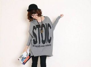 New Womens Korean Style Fashion Letters Printing Batwing Loose T Shirt Top K108