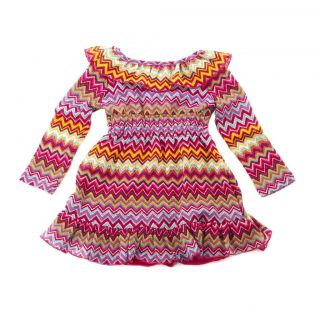 Zunie  Lined Pink Striped Geo Dress Baby Girl Ruffle Mesh Rainbow 3T 3