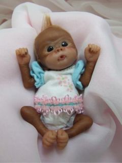 OOAK Newborn Baby Orangutan Monkey Sculpted Polymer Clay Art Doll Poseable