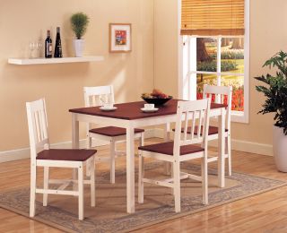 5 PC Set Cherry Cream White Finish Wood Dining Room Kitchen Table 4 Chairs