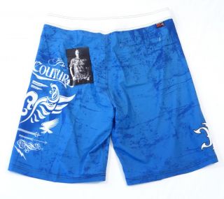 Xtreme Couture Blue White Tattoo Graphics Boardshorts Board Shorts Mens