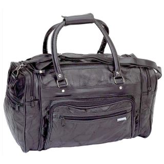 17" Black Leather Tote Travel Bag Duffle Carry on Gym Luggage