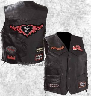 Black Leather Ladies Womens Motorcycle Vest Lady Rider