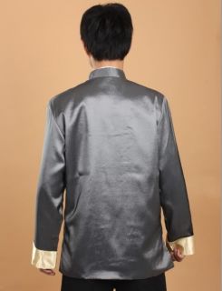 Black Gray Chinese Style Men's Silk Jacket Coat Sz M L XL 2XL 3XL