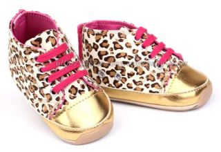 Baby Girl Leopard Gold Rubber Sole Walking Shoes Size 6 12 12 18 18 24 Months