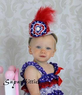 Patriotic Red White Blue Stars Stripes Satin Lace Baby Petti Romper Photo Prop