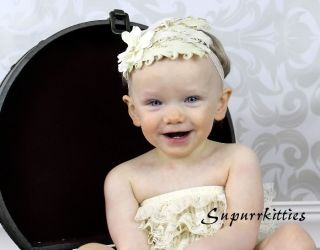 Cream Tan Curly Baby Feather Flower Headband Photo Prop Newborn Toddler Girl