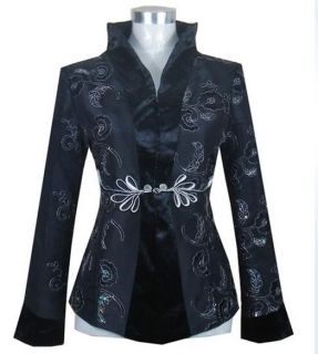Chinese Women's Silk Embroidery Jacket Coat Black Sz M L XL XXL XXXL