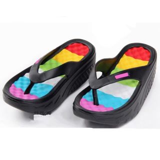 Womens Girls Beach Wedges Platform Massage Thong Slipper Sandals Rainbow Shoes