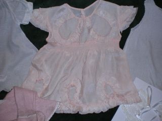 Lot Vntage Infant Baby Doll Clothes Dresses Slip Bibs Silk Cotton