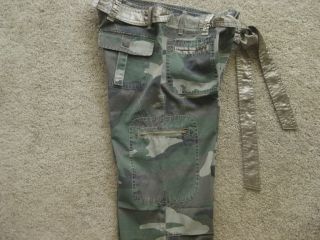 Womens Juniors Junior Camouflage Camo Drawstring Cargo Capris Green Pants Medium