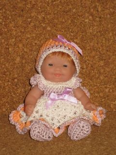 OOAK Berenguer 5" Itsy Bitsy Baby Girl Monique Doll Wig Crochet Thread Clothes