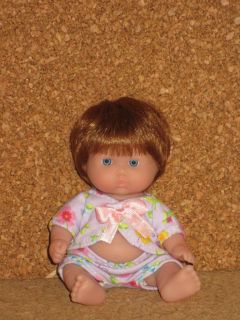 OOAK Berenguer 5" Itty Bitty Baby Girl Tiny Flowers Fabric Clothes Doll Hair Wig