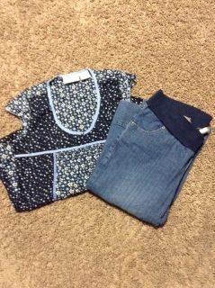 Oh Mamma Maternity Shirt and Jean Capri Pants Size Small Summer Spring