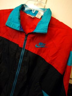 Vtg 80s 90s Red Colorblock Nylon Windbreaker Nike Sport Jacket Boys M Adult XS S