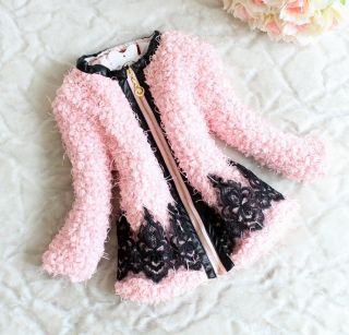New Baby Girls Toddlers Faux Fur Lace Peplum Flannel Zipper Coat Kids Outerwear