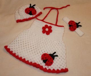 Handmade Crochet Baby Dress Matching Headband Hat Lady Bug You Choose Size