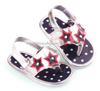 Baby Girl Silver Stars Flip Flop Sandals Crib Shoes Size Newborn to 18 Months