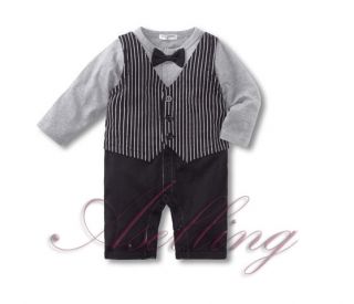 Autumn Formal New Born Boy Baby Suit Set Romper Pants Onepiece Jumpsuit Outfit