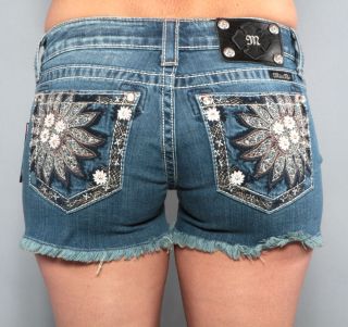 New Womens Miss Me Jeans Sunflower Denim Shorts JP5721H2 Stretch 30