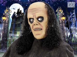 Scary Undertaker Old Man Mask with Black Wig Hair Halloween Fancy Dress