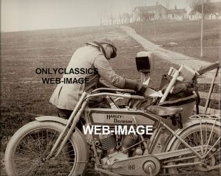 1914 Harley Davidson Sidecar Motorcycle Postman Mailman Mail Photo Americana