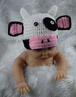 Newborn Baby Boy Girl Cow Crochet Hand Knit Hat Cap Photography Photo Prop K24
