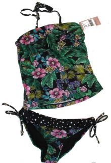 Sz 8 16 Women Black Pink Floral Tropical Dots Tankini Swimwear Bathers