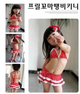Red Polka Dots Baby Girls Swimwear Swimsuit Bikini 2 7T