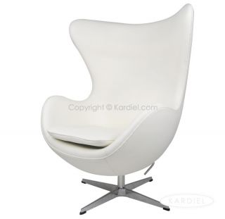 Egg Chair Ottoman Cream White Premium Leather Midcentury Modern Lounge Swan